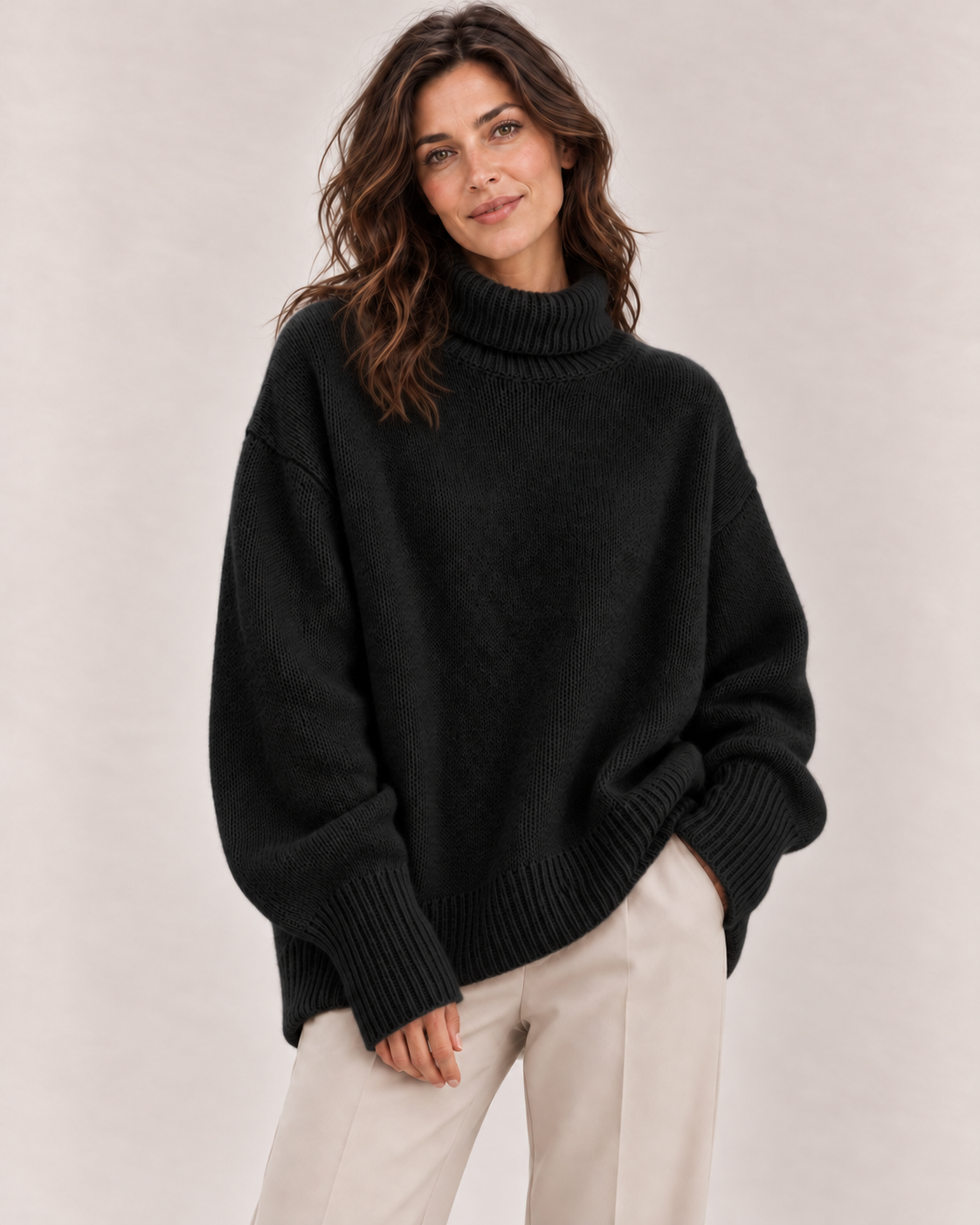 Women's Oversized Turtleneck Sweater in Black