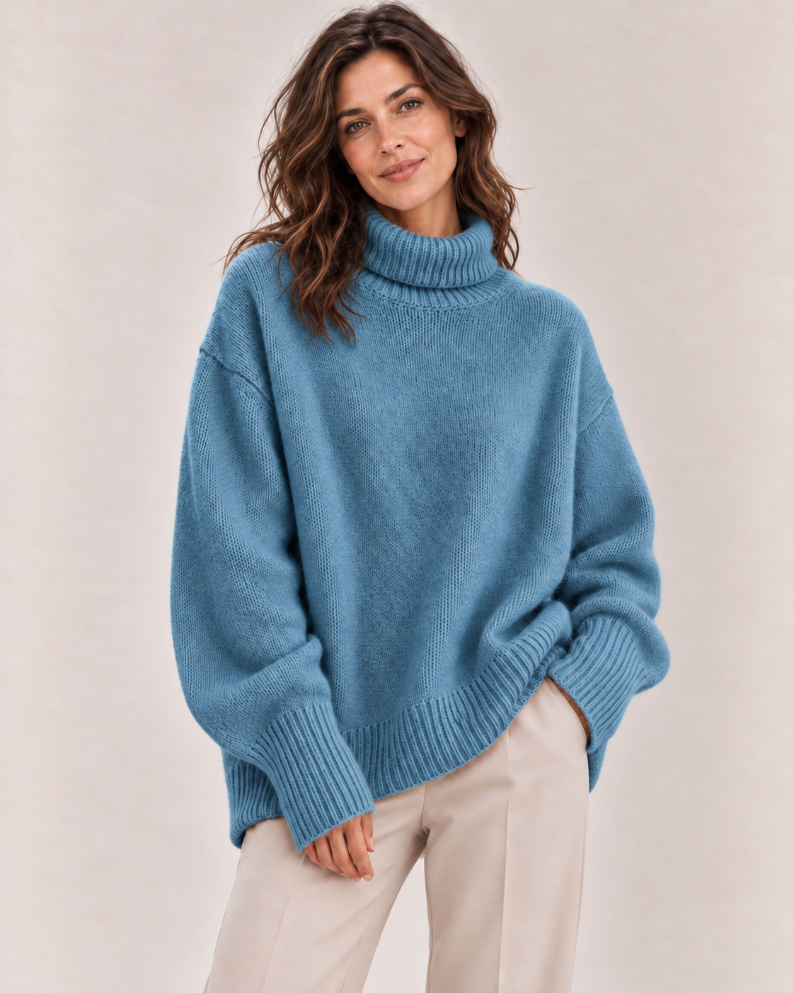 Women's Oversized Turtleneck Sweater in Blue