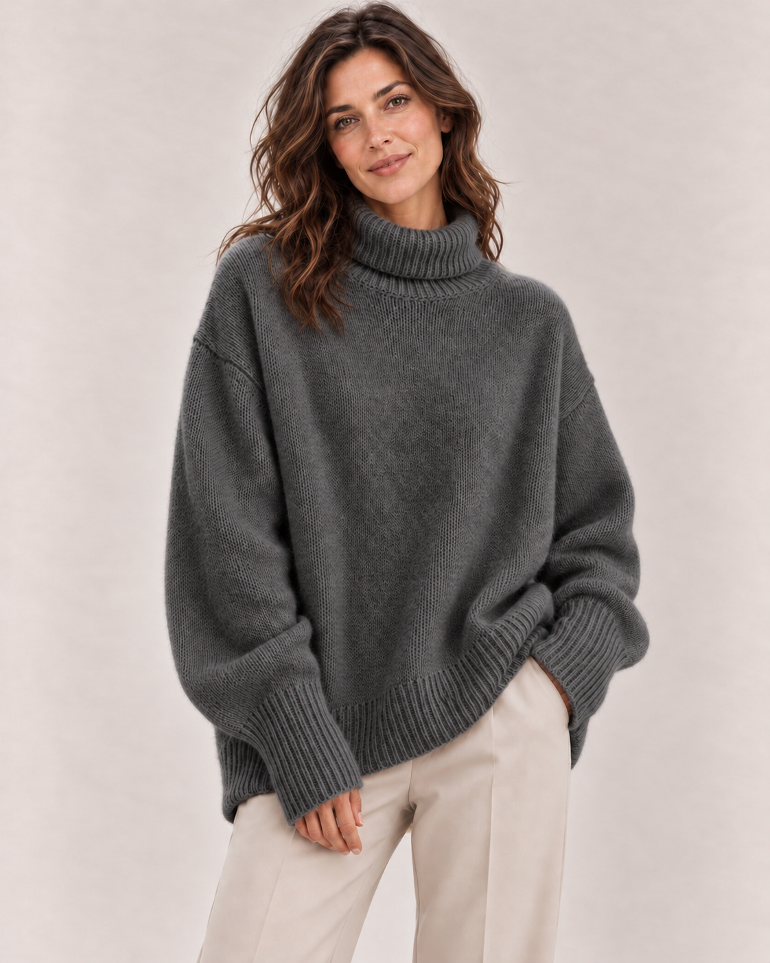 Women's Oversized Turtleneck Sweater in Dark Gray