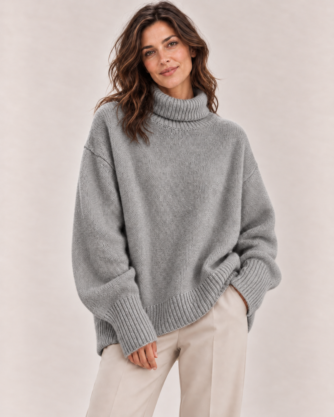 Women's Oversized Turtleneck Sweater in Gray