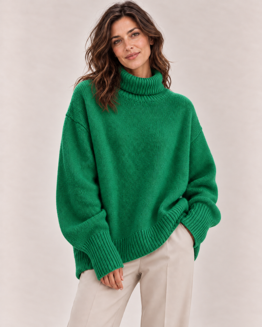 Women's Oversized Turtleneck Sweater in Green