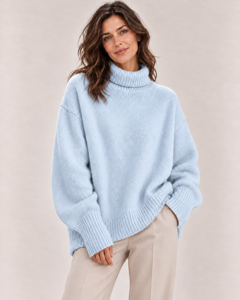 Women's Oversized Turtleneck Sweater in Light Blue
