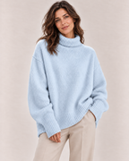Women's Oversized Turtleneck Sweater in Light Blue
