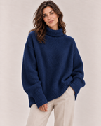 Women's Oversized Turtleneck Sweater in Navy Blue