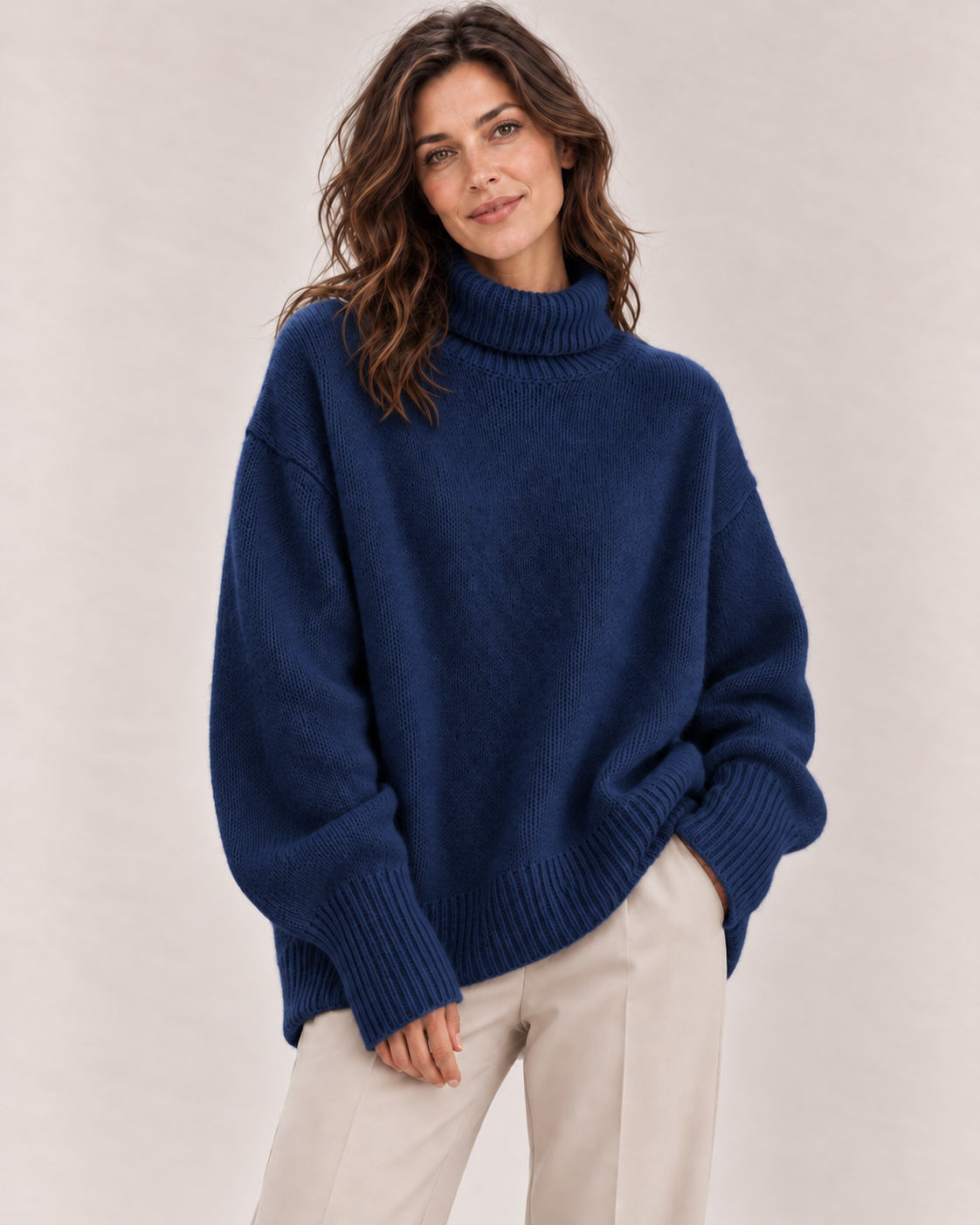 Women's Oversized Turtleneck Sweater in Navy Blue