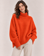 Women's Oversized Turtleneck Sweater in Orange