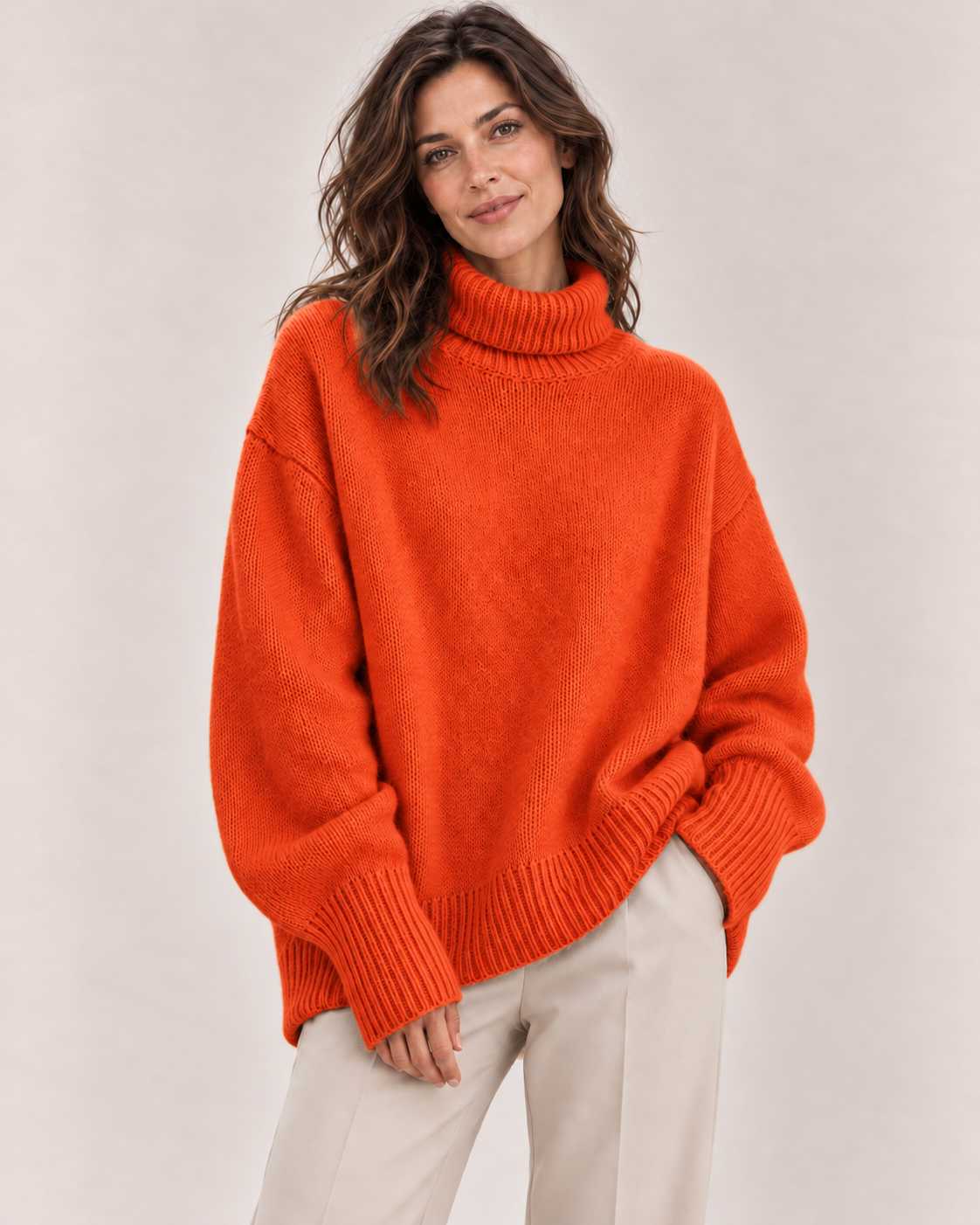 Women's Oversized Turtleneck Sweater in Orange