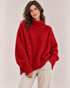 Women's Oversized Turtleneck Sweater in Red