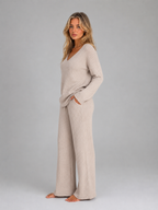 Women's Ribbed Knit Lounge Set – V-Neck Wide Leg Style