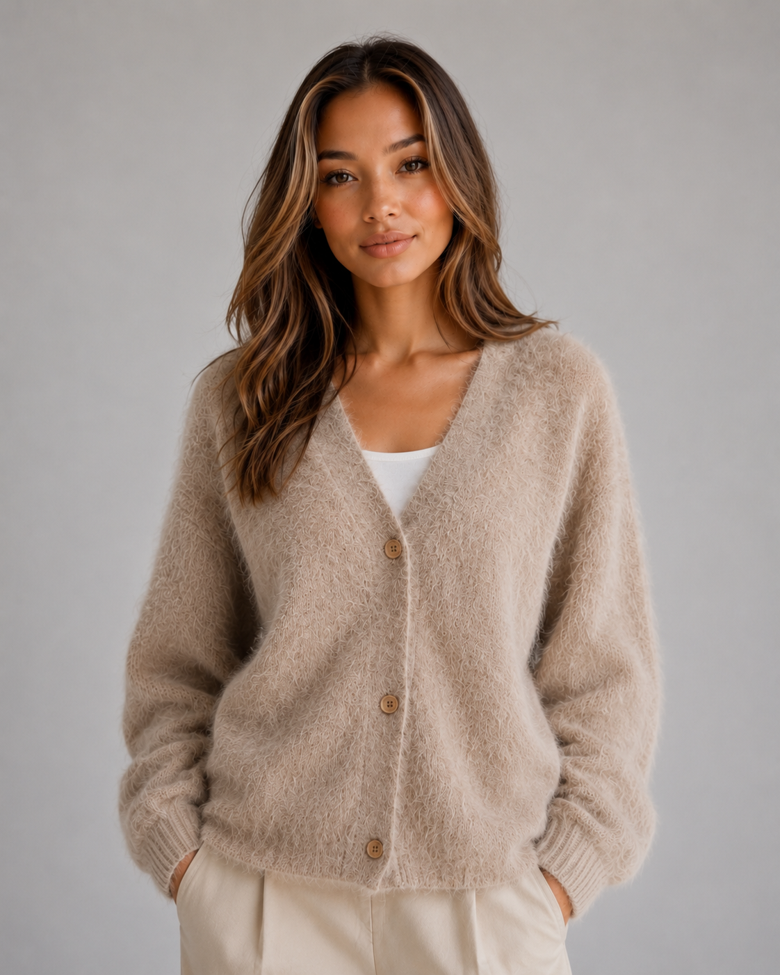 Women's V-Neck Button Cardigan – Soft Knit Sweater