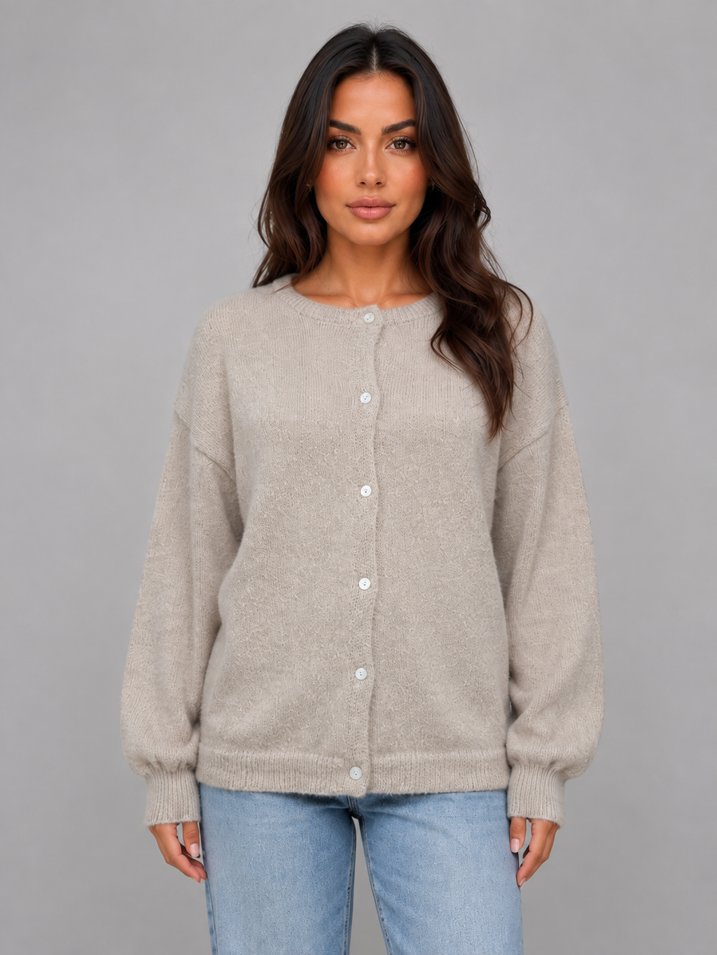 Women's Knit Cardigan – Crew Neck Button Front Style