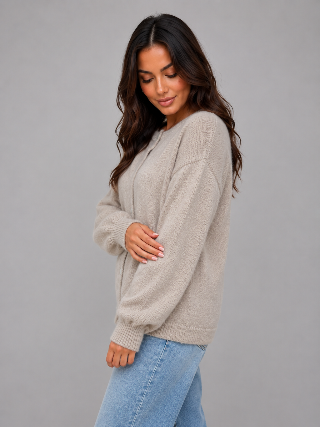 Women's Knit Cardigan – Crew Neck Button Front Style