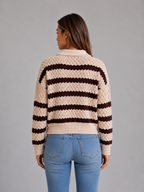 Women's Striped Polo Sweater – Textured Knit Design