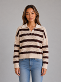Women's Striped Polo Sweater – Textured Knit Design