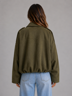 Women's Suede Look Bomber Jacket – Oversized Relaxed Fit