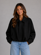 Women's Suede Look Bomber Jacket – Oversized Relaxed Fit