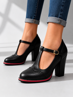 Women's T-Bar Mary Jane Shoes – Brogue Block Heel