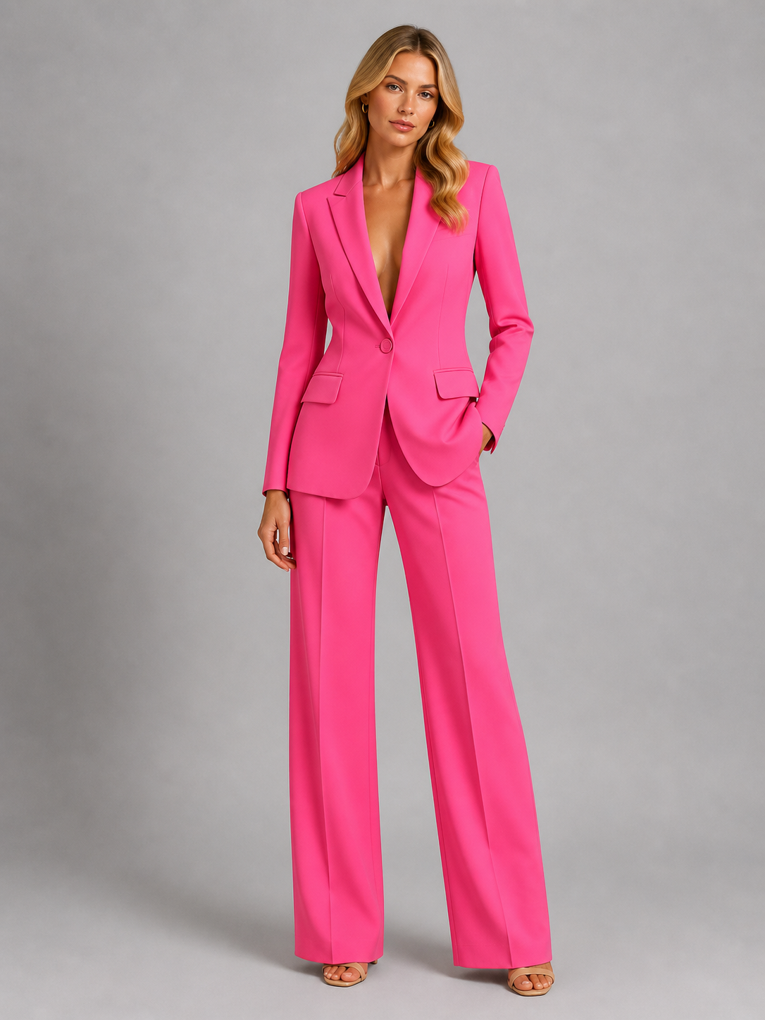 Women's Two-Piece Blazer Set – Tailored Jacket & Wide-Leg Pants