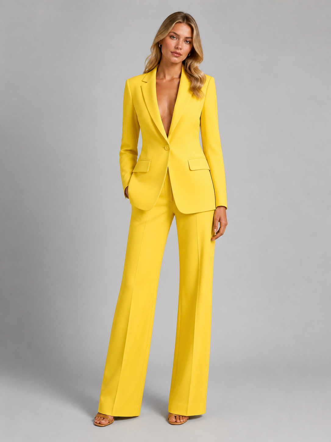 Women's Two-Piece Blazer Set – Tailored Jacket & Wide-Leg Pants