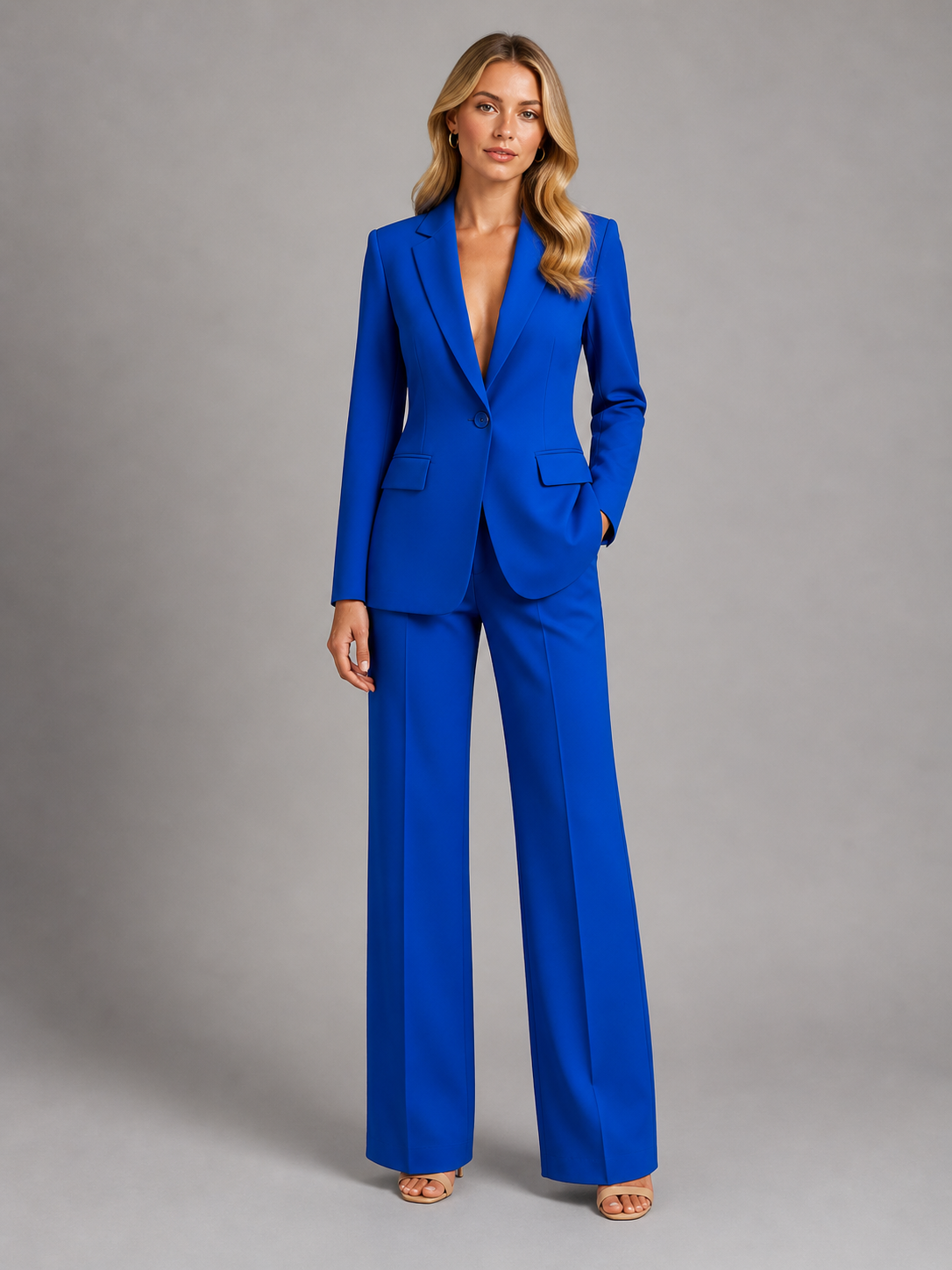 Women's Two-Piece Blazer Set – Tailored Jacket & Wide-Leg Pants