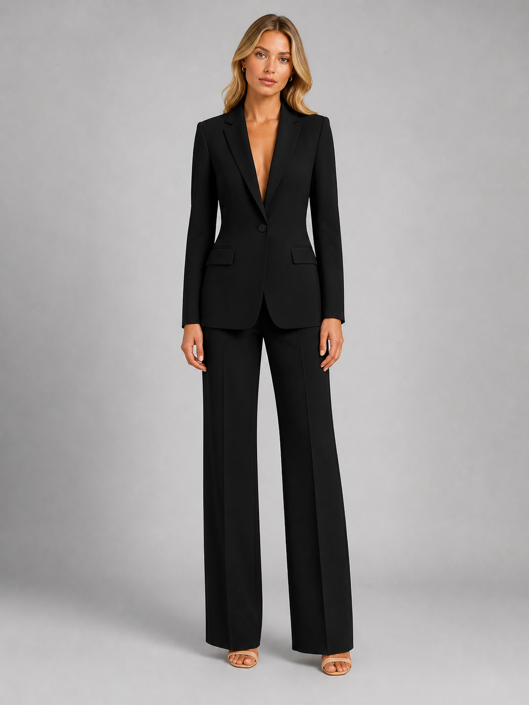 Women's Two-Piece Blazer Set – Tailored Jacket & Wide-Leg Pants