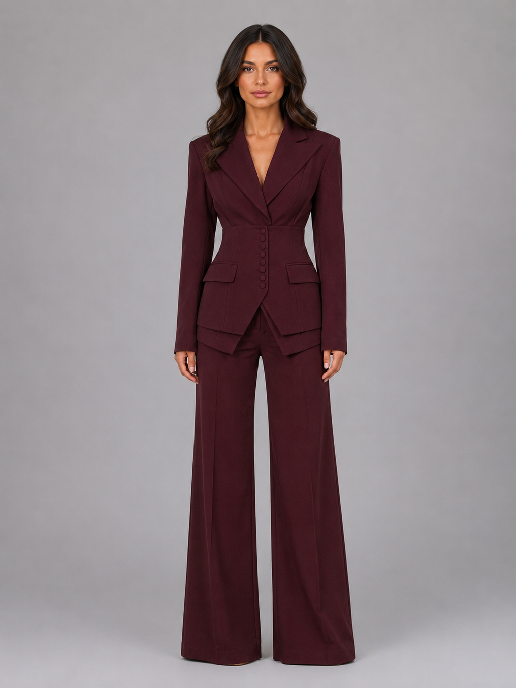 Women's Three-Piece Suit Set – Tailored Blazer & Wide-Leg Pants