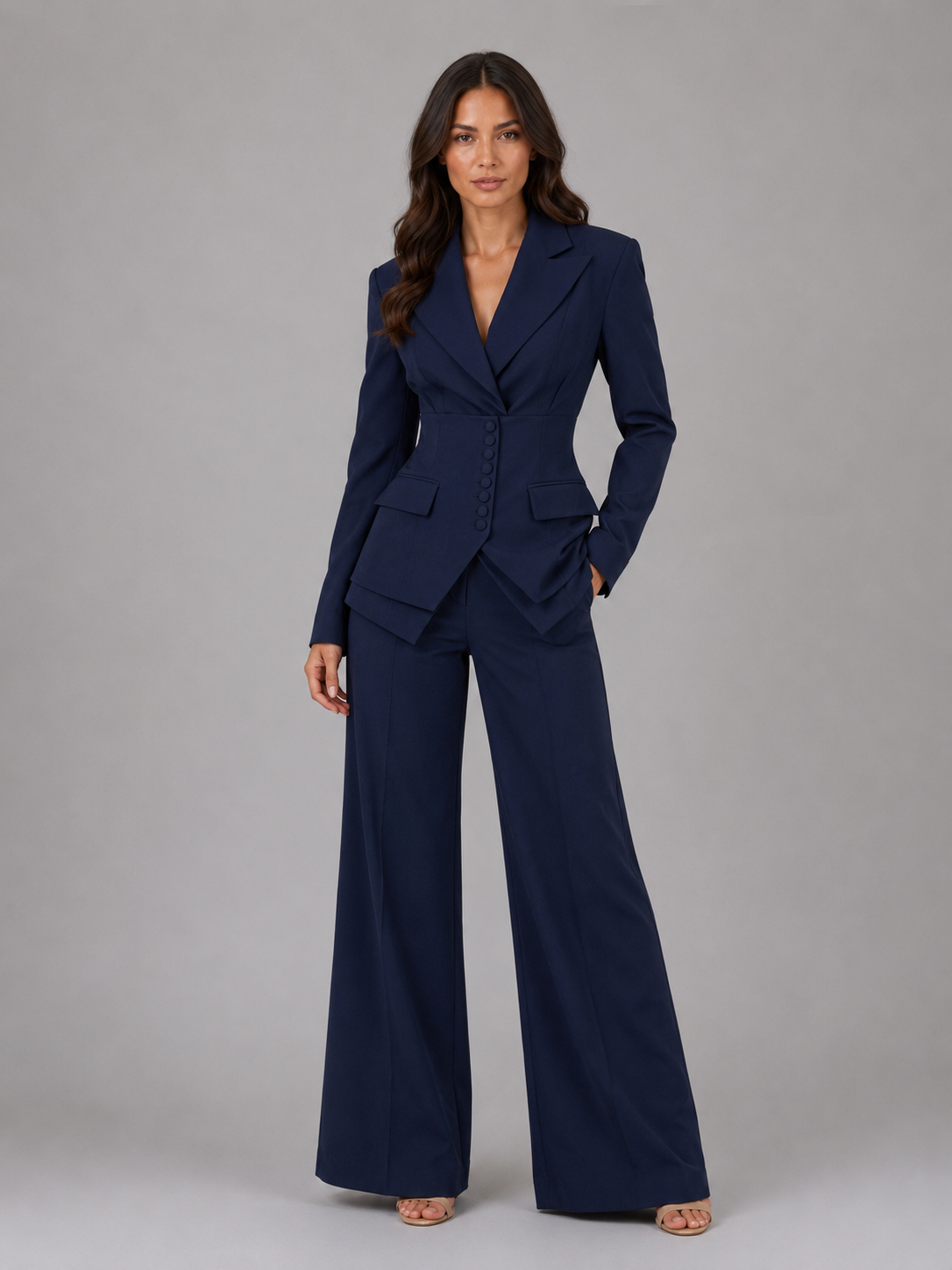 Women's Three-Piece Suit Set – Tailored Blazer & Wide-Leg Pants