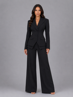 Women's Three-Piece Suit Set – Tailored Blazer & Wide-Leg Pants