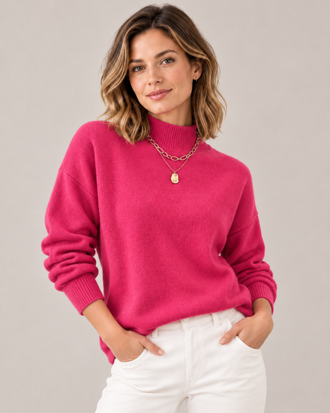 Women's Turtleneck Sweater in Rose Red