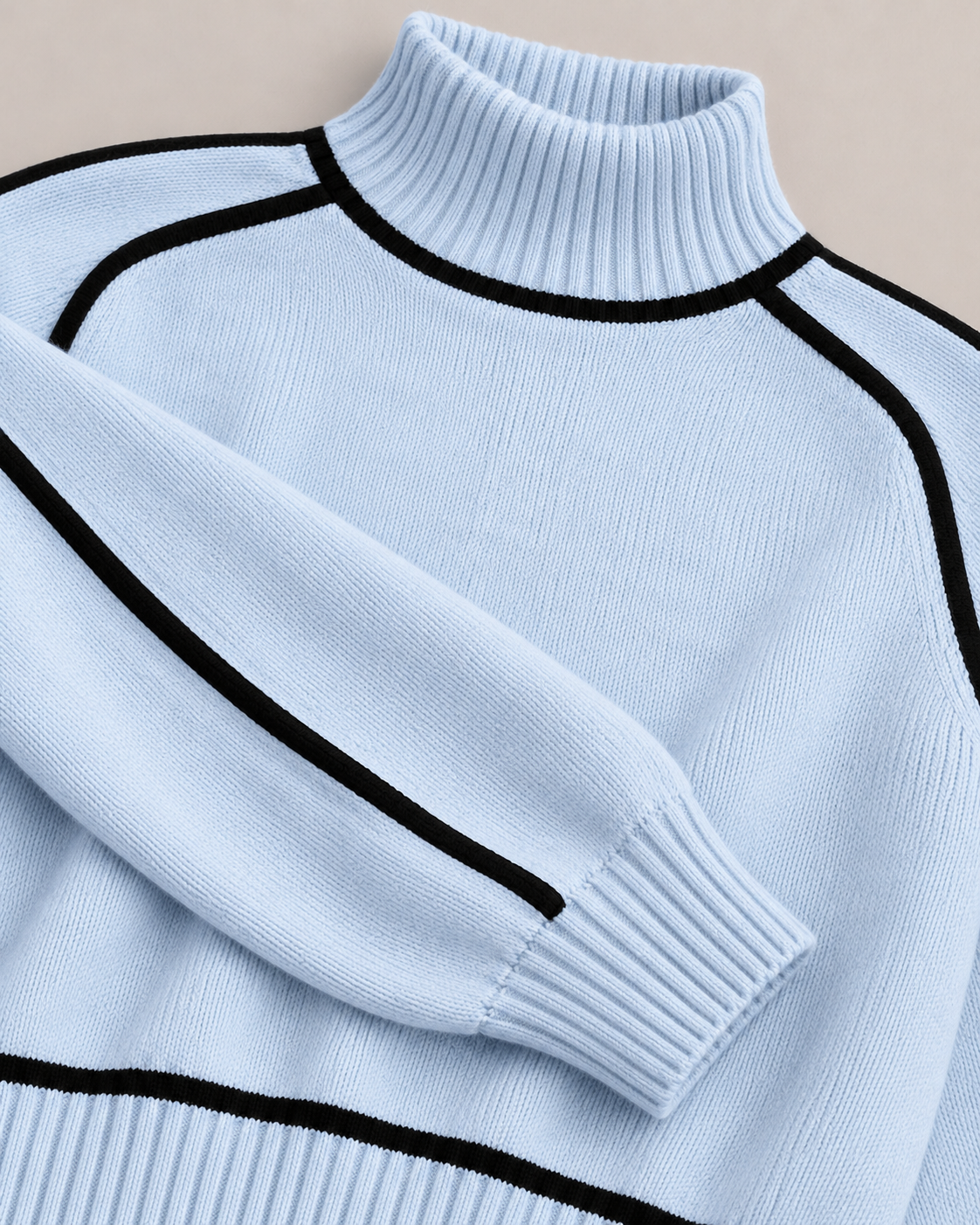 Women's Turtleneck Sweater in Light Blue (close-up)
