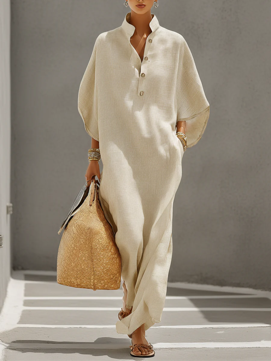 Mirela | Mandarin Collar Maxi Dress