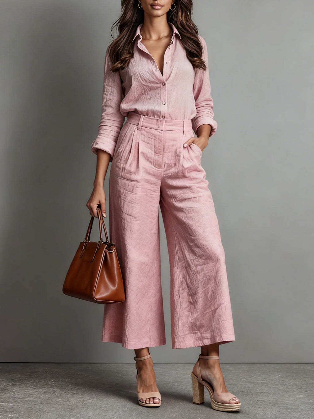 Alessandra | Linen Capri Pants & Shirt Set
