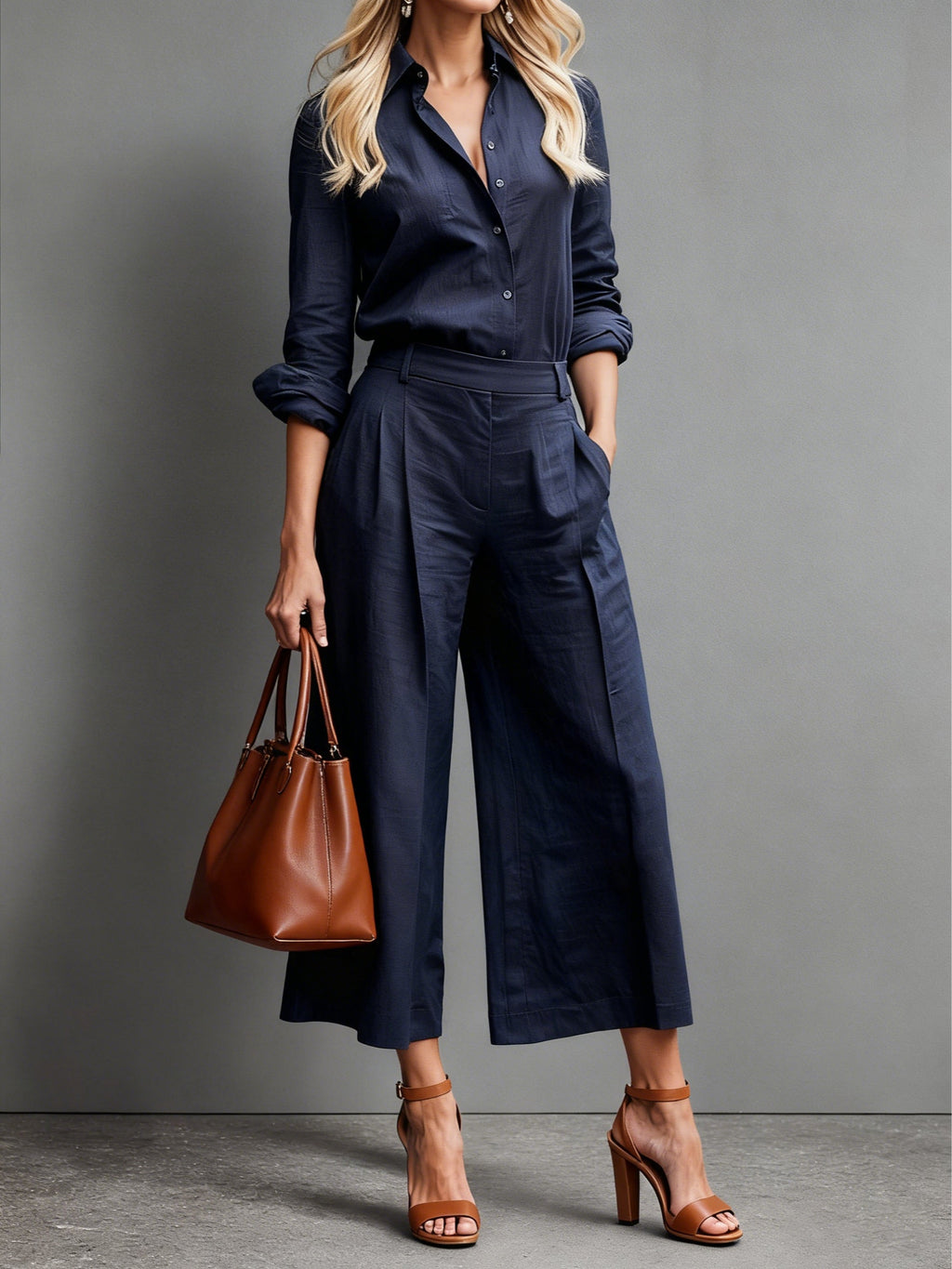 Alessandra | Linen Capri Pants & Shirt Set