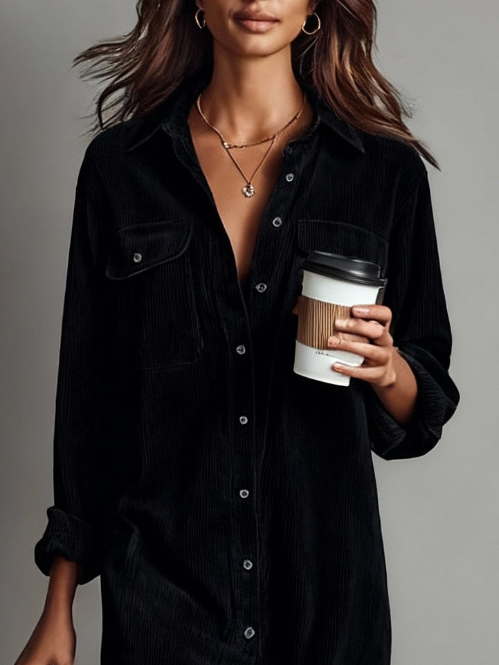 Sabrina | Corduroy Button-Up Midi Dress