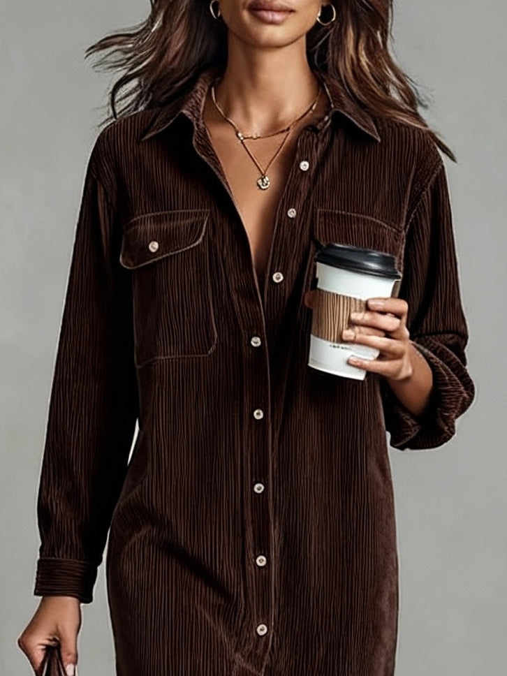 Sabrina | Corduroy Button-Up Midi Dress