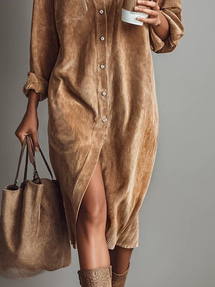 Sabrina | Corduroy Button-Up Midi Dress