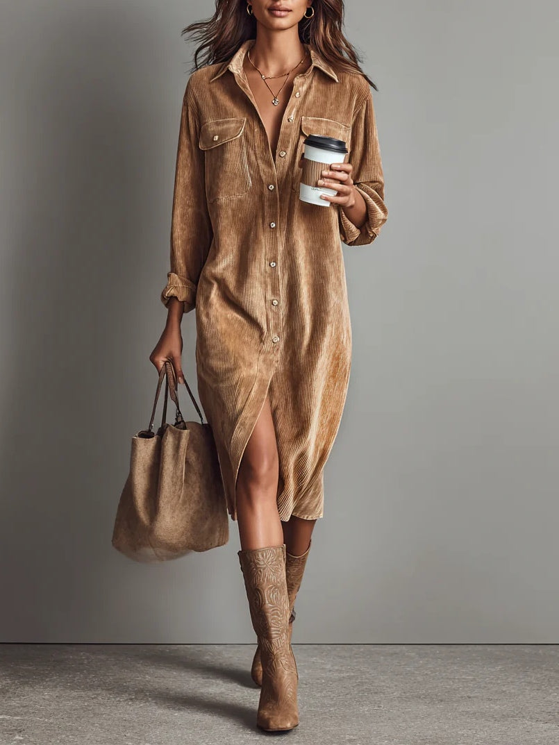 Sabrina | Corduroy Button-Up Midi Dress