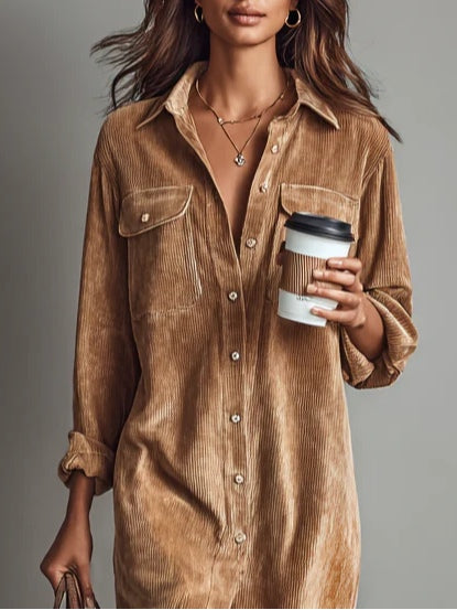 Sabrina | Corduroy Button-Up Midi Dress
