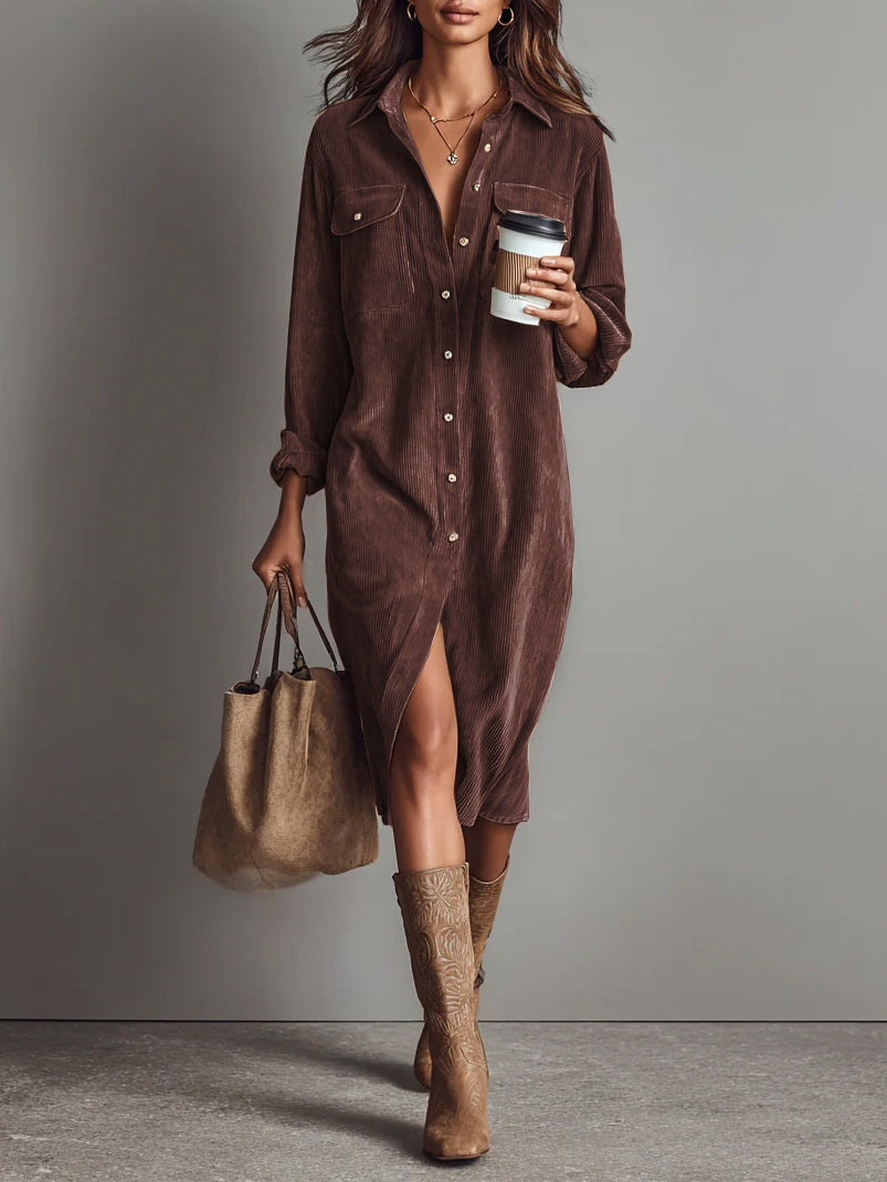 Sabrina | Corduroy Button-Up Midi Dress