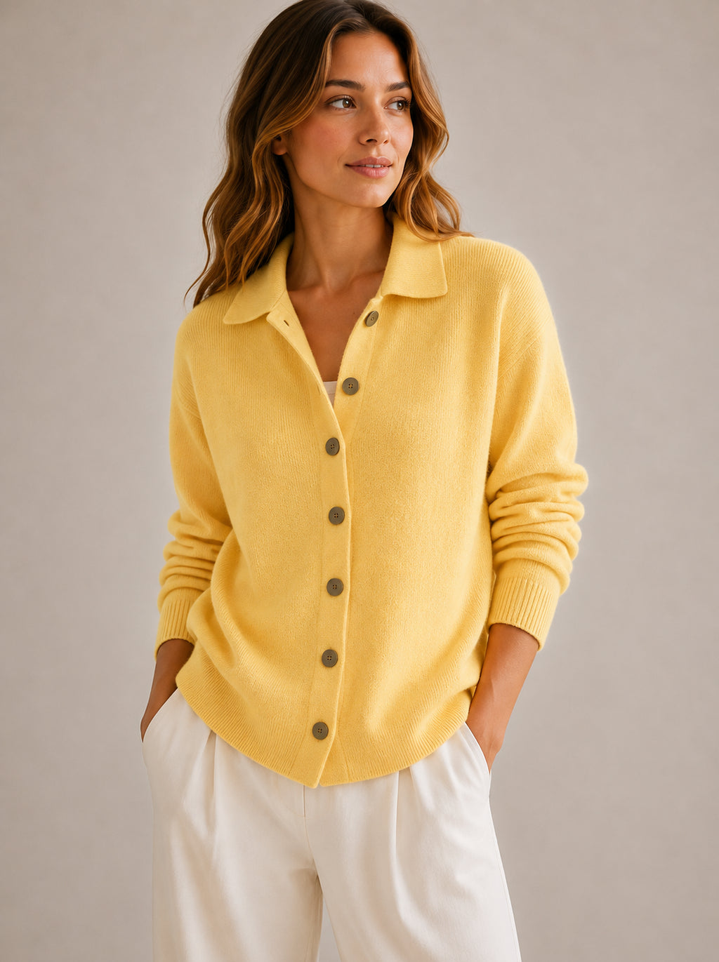 Women's Collared Cardigan Sweater – Button-Down Knit
