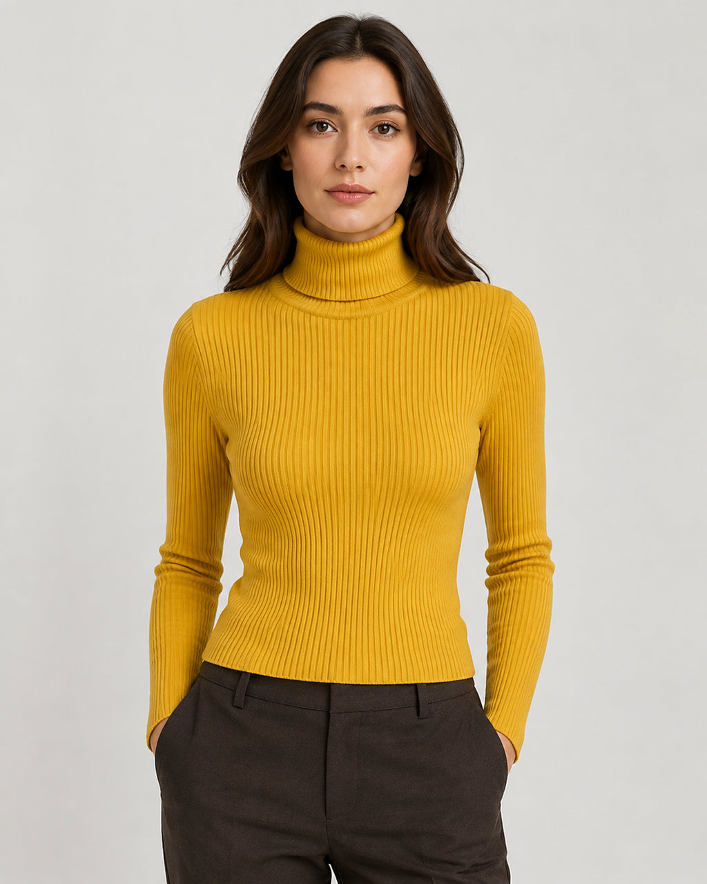 Women's Ribbed Turtleneck Sweater – Slim Fit Long Sleeve Knit