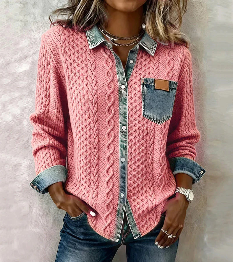 Ambra | Patchwork Knit Top with Denim Details