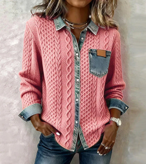 Ambra | Patchwork Knit Top with Denim Details