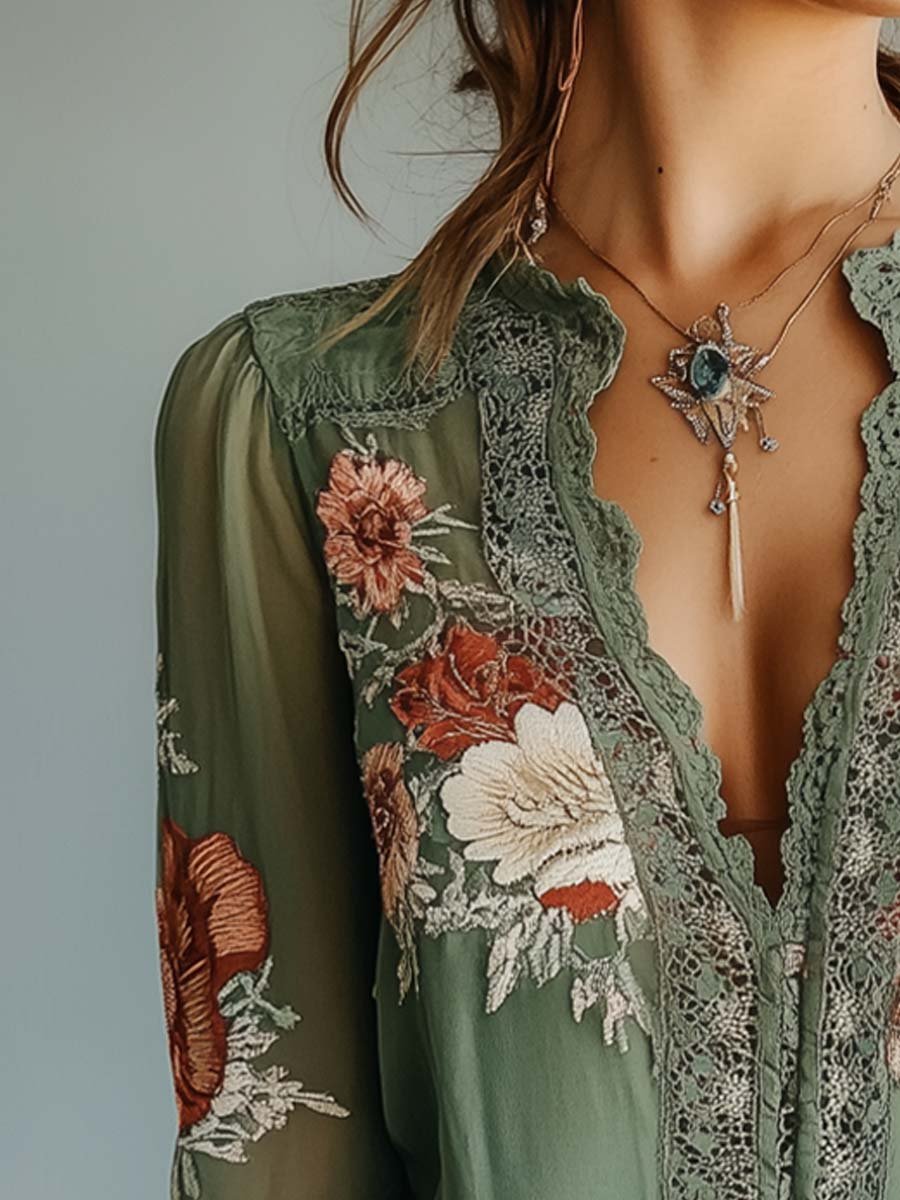 Elodie | Lace Floral Boho Blouse