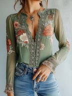 Elodie | Lace Floral Boho Blouse