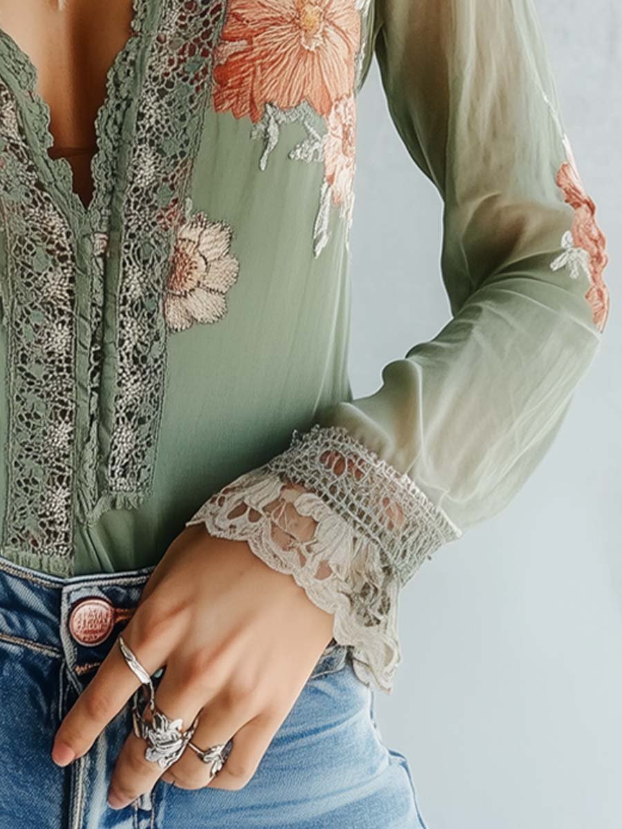 Elodie | Lace Floral Boho Blouse