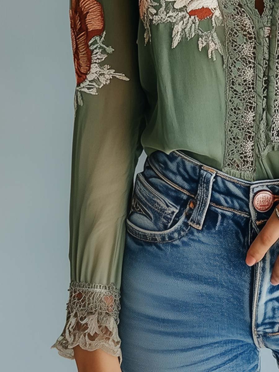 Elodie | Lace Floral Boho Blouse