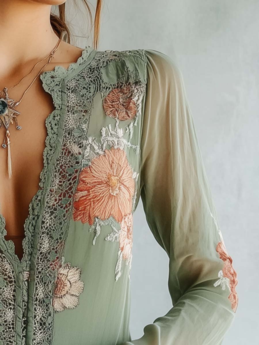 Elodie | Lace Floral Boho Blouse