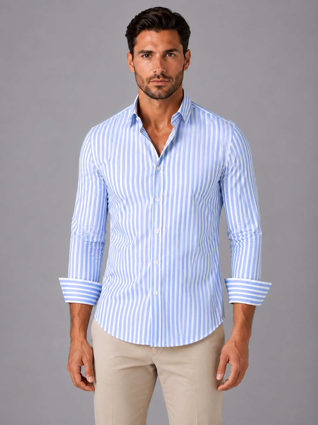 Men's Striped Button-Up Shirt – Long Sleeve Regular Fit